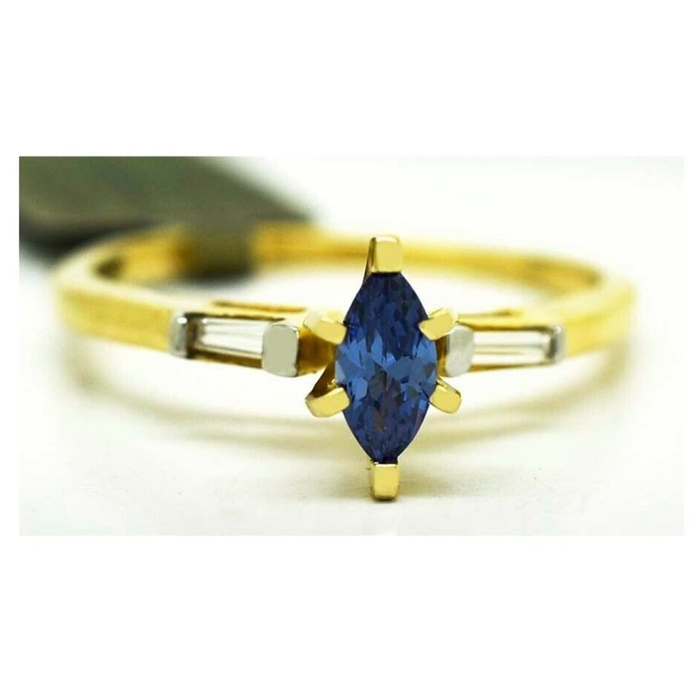 AAA Tanzanite 0.43 Cts Gemstone & Diamond Ring 10k Gold